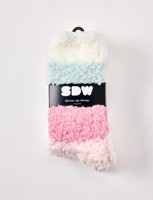 Simon De Winter Fluffy Yarn Home Socks, 2-Pack, Stripe Pink product photo View 02 L
