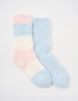 Simon De Winter Fluffy Yarn Stripe Home Socks, 2-Pack, Sky product photo