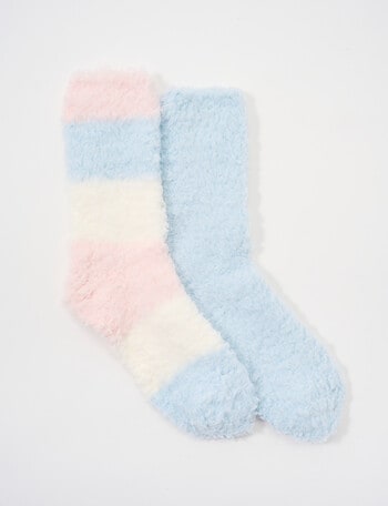 Simon De Winter Fluffy Yarn Stripe Home Socks, 2-Pack, Sky product photo