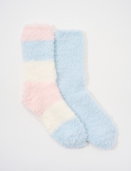 Simon De Winter Fluffy Yarn Stripe Home Socks, 2-Pack, Sky product photo