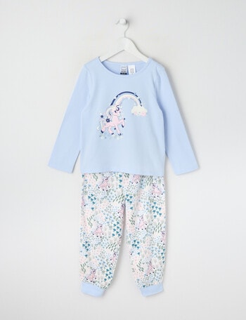 Sleep Mode Unicorn Garden Knit & Flannel PJ Set, Blue, 2-8 product photo