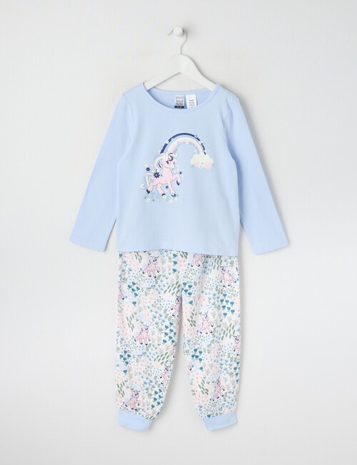 Sleep Mode Unicorn Garden Knit & Flannel PJ Set, Blue, 2-8 product photo