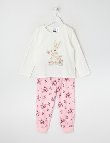 Sleep Mode Pink Bunny Knit & Flannel PJ Set, Pink & Vanilla, 2-8 product photo