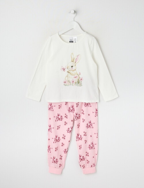 Sleep Mode Pink Bunny Knit & Flannel PJ Set, Pink & Vanilla, 2-8 product photo