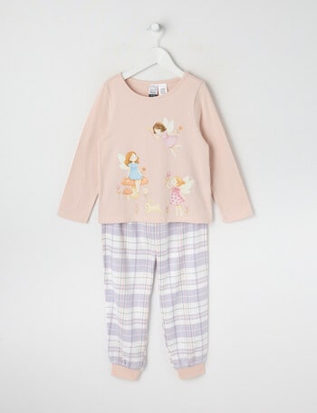 Sleep Mode Fairy Check Knit & Flannel PJ Set, Pink & Purple, 2-8 product photo
