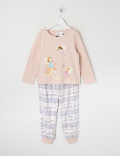 Sleep Mode Fairy Check Knit & Flannel PJ Set, Pink & Purple, 2-8 product photo