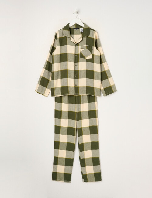 Sleep Squad Buffalo Check Flannel PJ Set, Sea Kelp, 8-16 product photo
