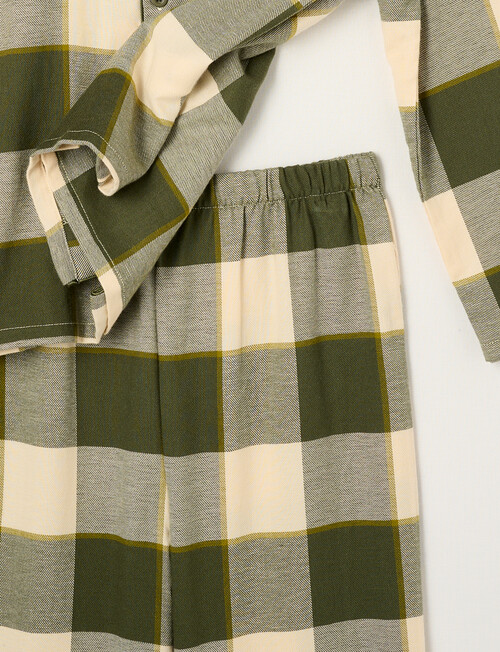 Sleep Squad Buffalo Check Flannel PJ Set, Sea Kelp, 8-16 product photo View 03 L