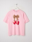 Switch Cherry Bow Short Sleeve Oversized Tee, Baby Pink product photo