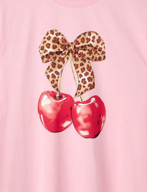Switch Cherry Bow Short Sleeve Oversized Tee, Baby Pink product photo View 02 L