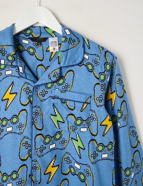 Sleep Squad Pixel Gamer Flannel PJ Set, Blue, 8-16 product photo View 02 L