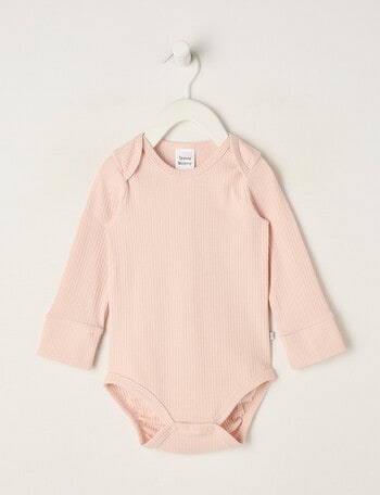 Teeny Weeny Rib Essentials Long-Sleeve Bodysuit, Light Pink product photo