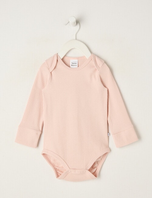 Teeny Weeny Rib Essentials Long-Sleeve Bodysuit, Light Pink product photo