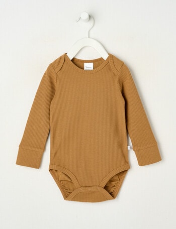 Teeny Weeny Rib Essentials Long-Sleeve Bodysuit, Brown product photo