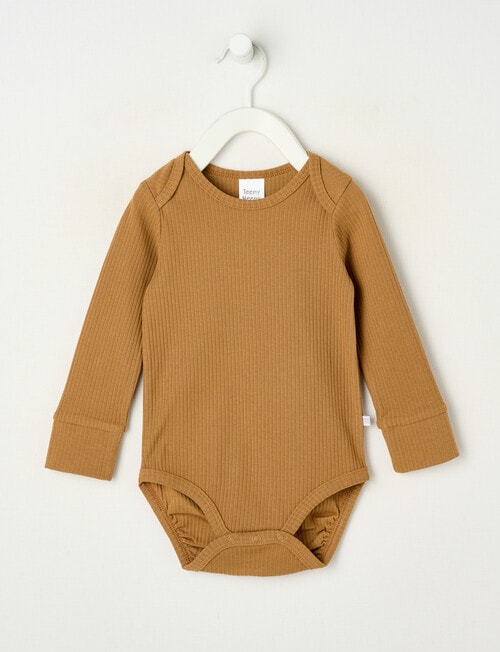 Teeny Weeny Rib Essentials Long-Sleeve Bodysuit, Brown product photo