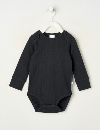 Teeny Weeny Rib Essentials Long-Sleeve Bodysuit, Charcoal product photo