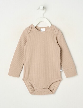 Teeny Weeny Rib Essentials Long-Sleeve Bodysuit, Taupe product photo