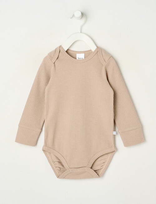 Teeny Weeny Rib Essentials Long-Sleeve Bodysuit, Taupe product photo