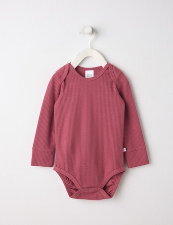 Teeny Weeny Essentials Rib Long-Sleeve Bodysuit, Raspberry product photo