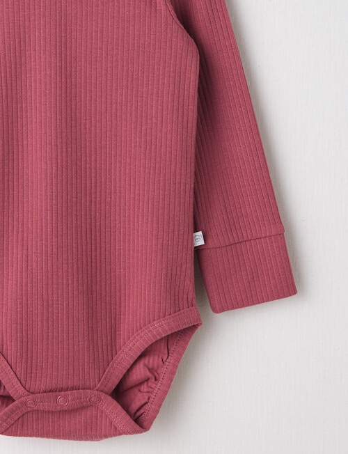 Teeny Weeny Essentials Rib Long-Sleeve Bodysuit, Raspberry product photo View 02 L
