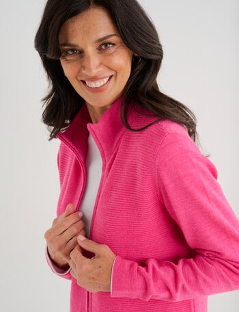 Merino Rib Zip Cardigan, Fuchsia product photo