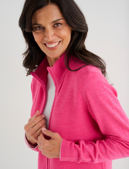 Merino Rib Zip Cardigan, Fuchsia product photo
