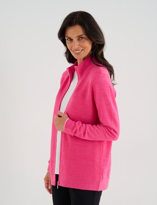 Merino Rib Zip Cardigan, Fuchsia product photo View 04 L