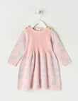 Teeny Weeny Hearts & Bows Long-Sleeve Flower Knit Dress, Pink product photo