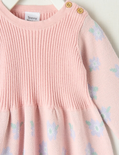Teeny Weeny Hearts & Bows Long-Sleeve Flower Knit Dress, Pink product photo View 02 L