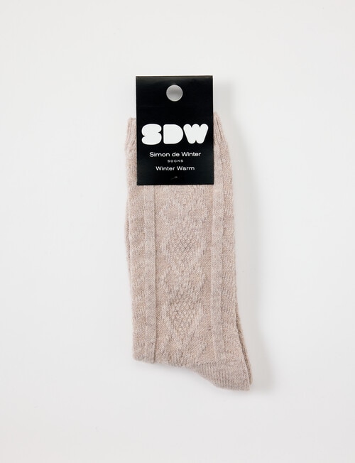 Simon De Winter Winter Warm Textured Crew Socks, Sand Marle product photo View 02 L