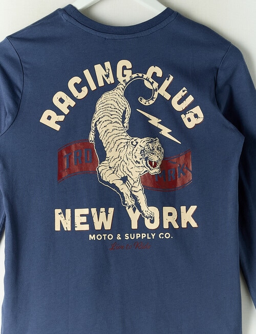 Sleep Squad Tiger & Yarn Dye Check Knit & Flannel PJ Set, Blue, 8-16 product photo View 04 L