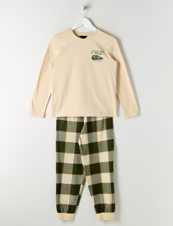 Sleep Squad Tokyo Racer Knit & Flannel PJ Set, Chalk & Sea Kelp, 8-16 product photo