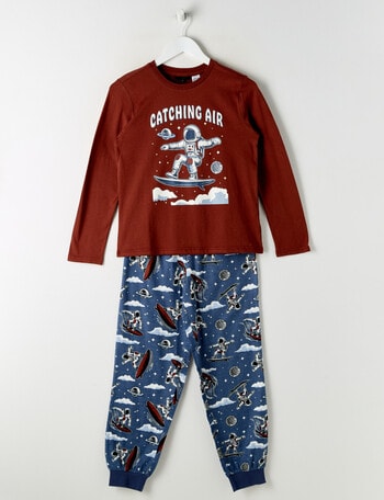 Sleep Squad Catching Air Knit & Flannel PJ Set, Brown & Blue, 8-16 product photo
