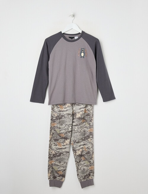 Sleep Squad Camouflage Knit Flannel PJ Set, Grey, 8-16 product photo