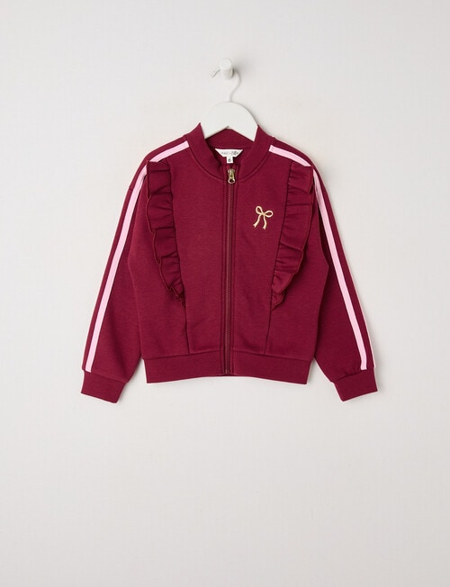 Mac & Ellie Zip Front Frill Sweatshirt, Berry product photo