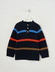 Teeny Weeny Striped Knit Henley Top, Blue product photo