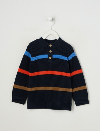 Teeny Weeny Striped Knit Henley Top, Blue product photo