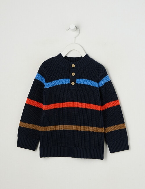 Teeny Weeny Striped Knit Henley Top, Blue product photo