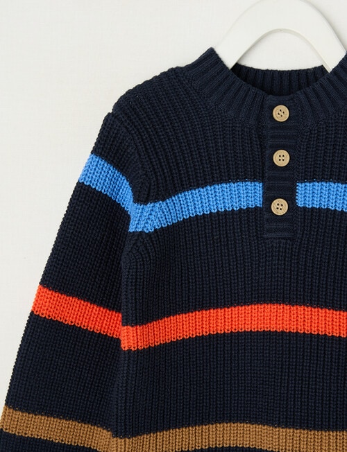 Teeny Weeny Striped Knit Henley Top, Blue product photo View 02 L