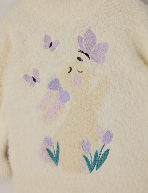 Teeny Weeny Heart & Bow Fluffy Crew Neck Bunny Knit Top, Cream product photo View 02 L