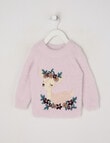 Teeny Weeny Heart & Bow Fluffy Crew Neck Deer Knit Top, Pink product photo