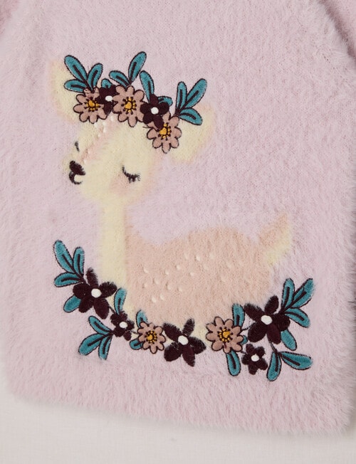 Teeny Weeny Heart & Bow Fluffy Crew Neck Deer Knit Top, Pink product photo View 02 L