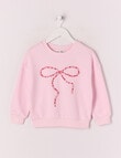 Mac & Ellie Applique Bow Crew Neck Sweatshirt, Ballerina Pink product photo
