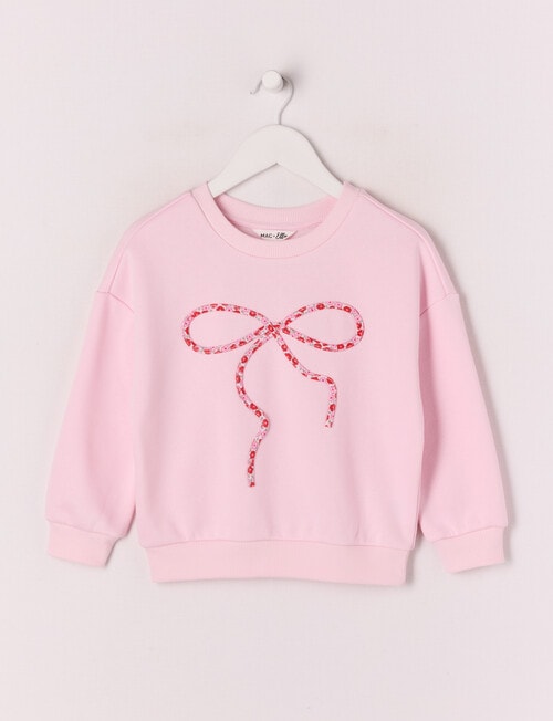 Mac & Ellie Applique Bow Crew Neck Sweatshirt, Ballerina Pink product photo