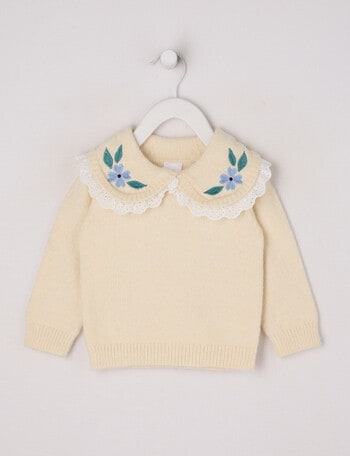 Teeny Weeny Heart & Bow Knit Crew Neck Top, Cream product photo