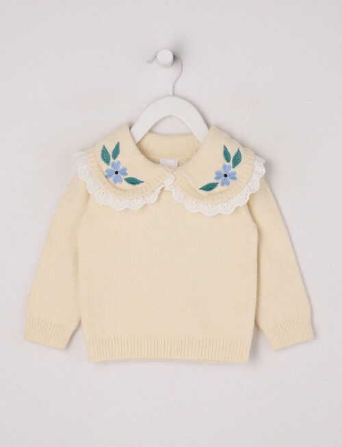 Teeny Weeny Heart & Bow Knit Crew Neck Top, Cream product photo