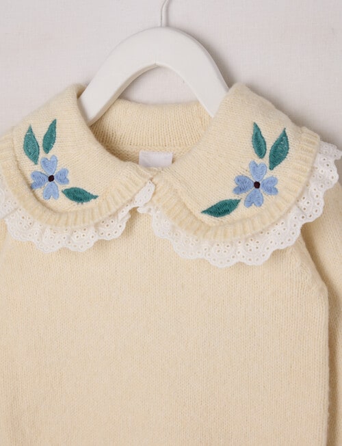 Teeny Weeny Heart & Bow Knit Crew Neck Top, Cream product photo View 02 L