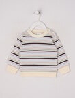 Teeny Weeny Heart & Bow Knit Crew Neck Striped Jumper, Cream Multi product photo