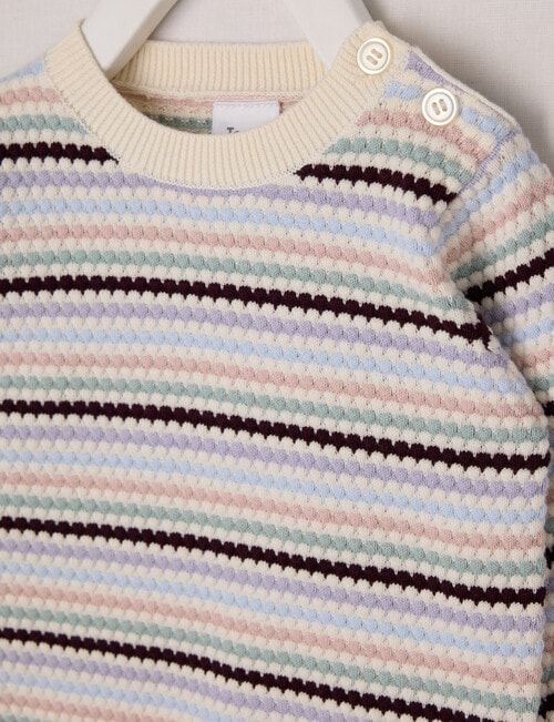 Teeny Weeny Heart & Bow Knit Crew Neck Striped Jumper, Cream Multi product photo View 02 L