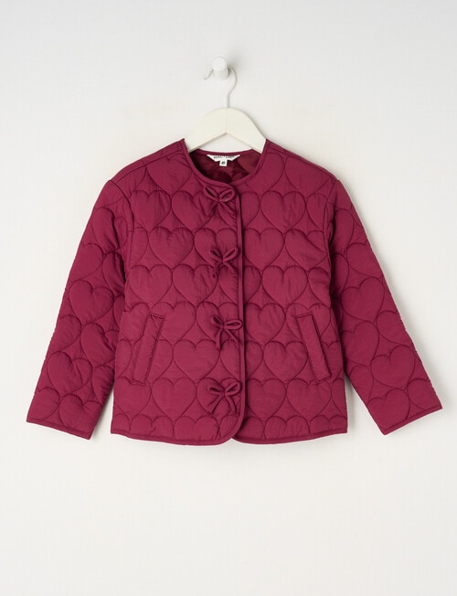 Mac & Ellie Hearts Quilted Shacket, Berry product photo